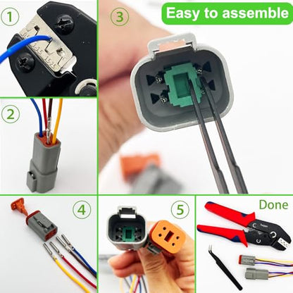2 Pin Deutsch Connectors Kit 8 Sets, Gray DT Connector Kit, 2 Wire Automotive Electrical Waterproof Connectors with 32pcs Shrink Tubing Kit 22-16AWG - size: 22-16AWG 8Set DT