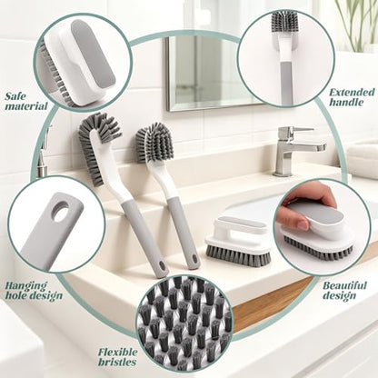3 Pack Cleaning Brush Set, Multi-Purpose Scrub Brushes | Ergonomic Long Handles, Shoe Brush, Laundry Brush & Hand Scrubber, For Bathroom, Kitchen, Sink, Tub, Tile, Grout，Car