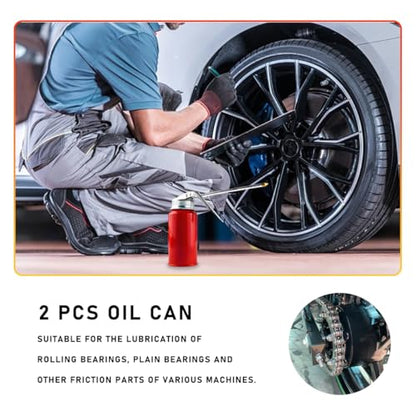 povtii 2 PCS Oil Can Pump Oiler, 200ml Metal Oil Spray Can with 4.92" Spout, Portable Pump Oil Squirt Can for Rolling Bearings Universal for Car Motorcycle, Car Accessories