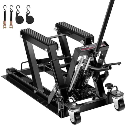 VIVOHOME 1500 LBS Hydraulic Motorcycle Lift Jack, Heavy-Duty Steel ATV Lift Stand with Wheels & Handle, for Motorcycles, Dirt Bikes, ATVs (Black) - color: Black