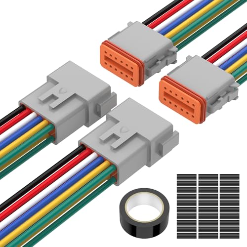 12 Pin Deutsch Connector, Hoodutric 16AWG Gray Male Female Wiring Harness DT Pigtail 12 Wire Waterproof Connector with Heat Shrink Tubing Electrical Tape for Car Truck Motorcycle Boat-2 Kit - style: 12Pin Gray 2 Set