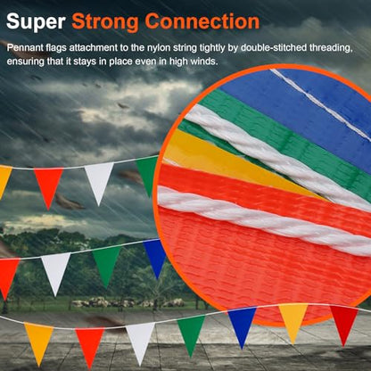 Safety Banner Flags, Perimeter Warning Flag Line, For Flagging Construction/Traffic Barrier/Parking Lot/Rooftop/Party & Special Events Multicolor 7" X 10" Pennants On 50' String - color: 50 FT