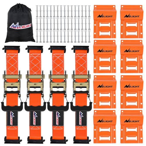 Nilight Wheel Chock Tie Down Kit 4500lb Break Strength 4Pcs E-Track Ratchet Straps 8 Pcs Heavy Duty Trailer Tire Straps System for ATV, UTV, Lawn Mower,SXS 10 in-30 in Diameter Tires Orange - color: 4Pcs E-Track Straps+8 Pcs Wheel Chock