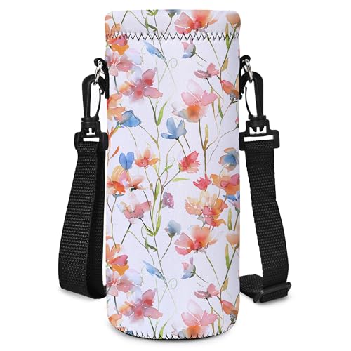 RICHEN Neoprene Water Bottle Carrier Bag with Adjustable Shoulder Strap,Insulated Water Bottle Cover for Stainless Steel/Glass/Plastic Bottles - color: BC-52, size: 750ml