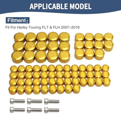 Motorcycle Bolt Covers Engine Bolt Toppers Caps Kit Fit for Harley 2007-2016 Touring Road Glide Street Glide Road King Electra Glide FLT FLH (Gold) - color: Gold