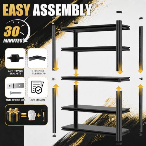 Heavy Duty Garage Shelving, 4-Tier Garage Storage Shelves, Adjustable Metal Shelving Unit, Steel Storage Rack for Garage Warehouse Workshop, Black, 39" W x 18" D x 63" H - size: 4TIER-39"W X 18"D X 63"H