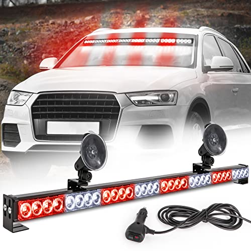 Led Strobe Light Bar 35.5 IN 13 Flash Patterns 32 Led Warning Lights Emergency Traffic Advisor Directional Hazard Warning Flashing Safety Light Bar with Cigar Lighter(35.5 Inch, Red/White) - color: Red/White