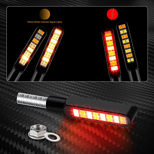 iFunyLED 2PCS Flowing LED Motorcycle Turn Signal Strobe Brake Tail Lights, Aluminum Alloy 12V Super Bright Motorbike Front Rear Blinkers Fit for Harley Honda KTM Kawasaki Suzuki Yamaha - Red & Amber - color: Red & Amber
