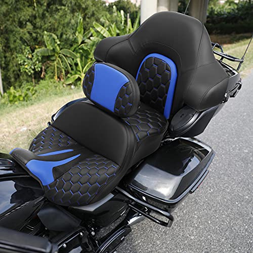 C.C. RIDER Motorcycle Hammock Seat+ Rider Backrest+ King/Chopped Trunk Backrest Pad Fit for Harley 2014-2023 Touring Road King FLHR Street Glide FLHX Road Glide FLTRX Electra Glide FLHT - color: 23# Blue (Seat+ 2 Backrests)