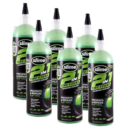 Slime 10193-6PK 2-in-1 Tire and Tube Sealant Puncture Repair Sealant, Premium, Prevent and Repair, Suitable for Non-Highway Tires and Tubes, Non-Toxic, Eco-Friendly, 6 x 16oz Bottles - style: 16 oz - 6pk