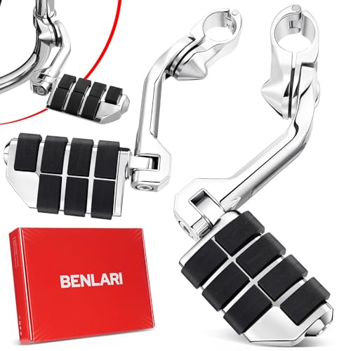 Benlari Highway Pegs,1.25" Highway Footpegs 304 Stainless Steel Adjustable Long Angled Fit for Harley Davidson Touring Street Glide Road Dyna Sportster Softail fits 1-1/4"(32mm) Engine Guard(Chrome) - color: CHROME, size: LONG