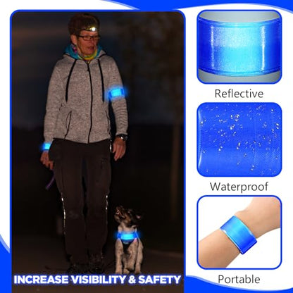 Halloscume Reflective Arm Bands 15.75 in Reflective Snap Bands Slap Bracelets High Visibility Safety Ankle Strips Gift for Night Walking Cycling Running Jogging Hiking - color: Blue