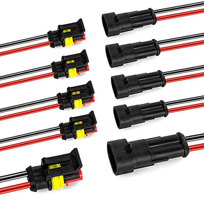 2 Pin Way 16 AWG Car Waterproof Electrical Connector Plug with Wire AWG Marine Pack of 5 - size: 2 Pin
