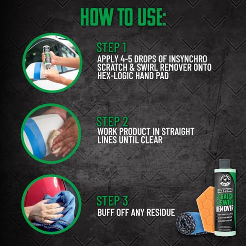 Chemical Guys Insynchro Scratch & Swirl Remover (8 oz) - Kit with Hex Logic Dual Sided Hand Polishing Pad and Monster Extreme Microfiber Towel for Paint Restoration and Gloss Enhancement - style: 8 Fl Oz + Pad & Towel Kit