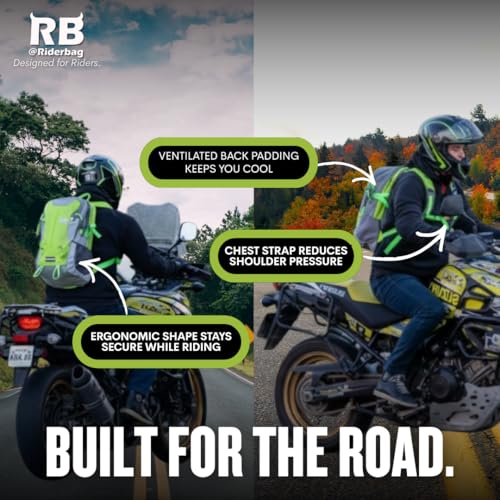 riderbag Reflective Motorcycle Backpack, Hi Viz Commuter Riding Bag | Designed by Riders for Everyday Rides with Laptop Compartment and Helmet Net. Built to Help You Be Seen. - color: Green