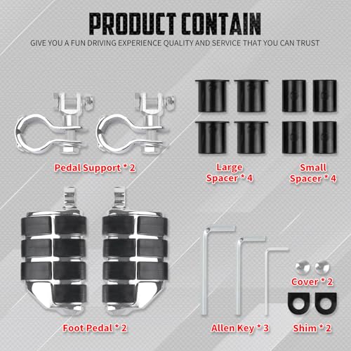 Highway Pegs Motorcycle Foot Rests w/Mount Clamp Kit For 1" 1.25" Engine Guards Compatible with Harley Touring Softail Dyna Sportster Road King Fat Bob Road Glide Street Glide Chrome