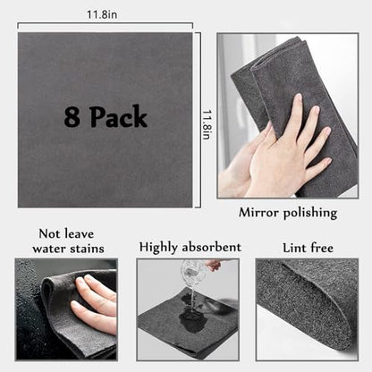 XANGNIER Thickened Magic Cleaning Cloth,8 Pcs Lint Free Cloth,Reusable Microfiber Cleaning Rag for Windows,Mirror,Glass,Car,Gray - color: Gray