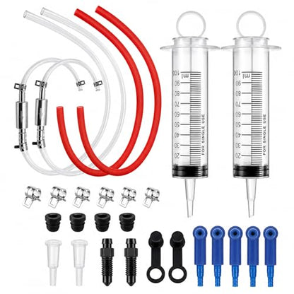 Brake Bleeder Kit, 31-Piece One-Person Brake & Clutch Bleeding Tool with 2 x 100ml Syringes, One-Way Check Valve Hoses, Quick Adapters & Clamps for Motorcycle, ATV, Car and Light Truck