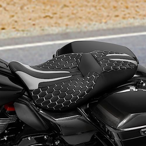 C.C. RIDER Gel 2 Up Rider Driver&Passenger Seat Fit for Harley Touring Road King Street Glide Electra Glide Tri 2009-2023 - color: GEL Seat-Grey