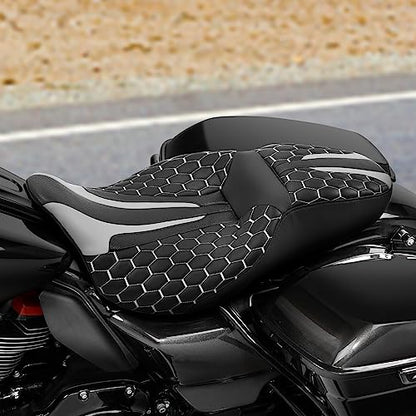 C.C. RIDER Gel 2 Up Rider Driver&Passenger Seat Fit for Harley Touring Road King Street Glide Electra Glide Tri 2009-2023 - color: GEL Seat-Grey