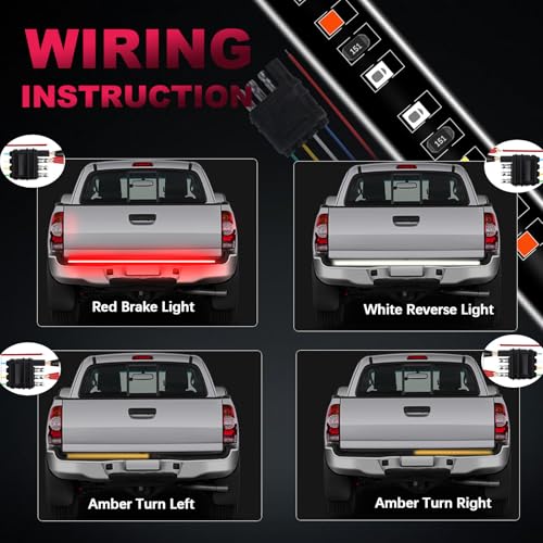 60 InchTruck Tailgate Light Bar Single Row LED Tail Light Strip with Brake Reverse Turn Signal Lights - size: 60''-Single row
