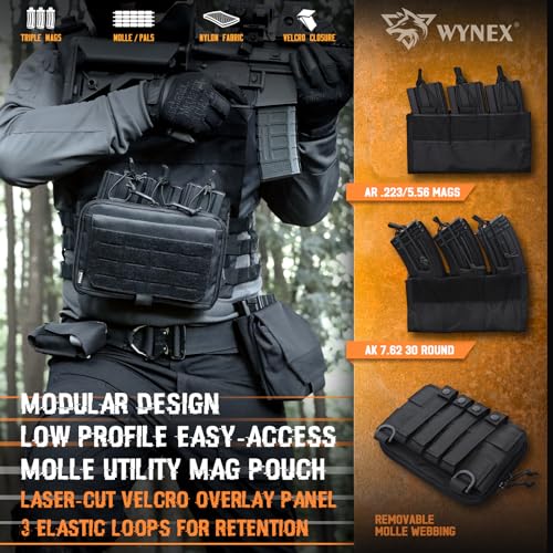 WYNEX Molle Admin Pouch of Kangaroo Style, Tactical Utility Tool Pouch with Mag/Zipper Strip Insert Modular EDC Medical Bag Organizer Attachment Patch Included - color: Black