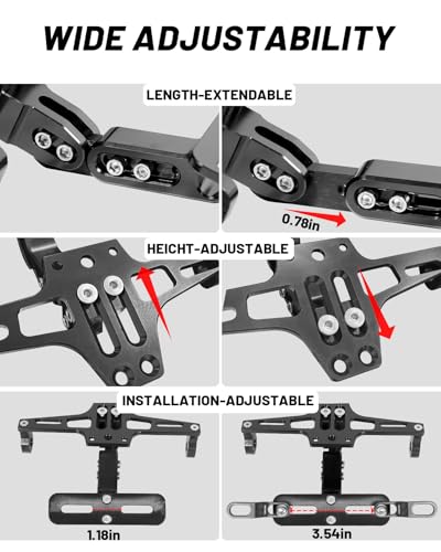 MDPROMCP Motorcycle License Plate Bracket Fender Eliminator With LED Light, CNC Aluminum Universal Motorcycle License Plate Holder Mount (Black) - size: Black