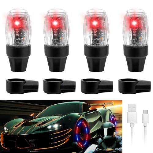 4 PCS Tire Valve Light Colorful LED Car Wheel Lights Waterproof Flash Lantern Tire Valve Stem Cap Lamp Automotive Decoration Accessories for SUV Truck Motorcycle Bike Bicycle (4 Red) - color: 4 Red