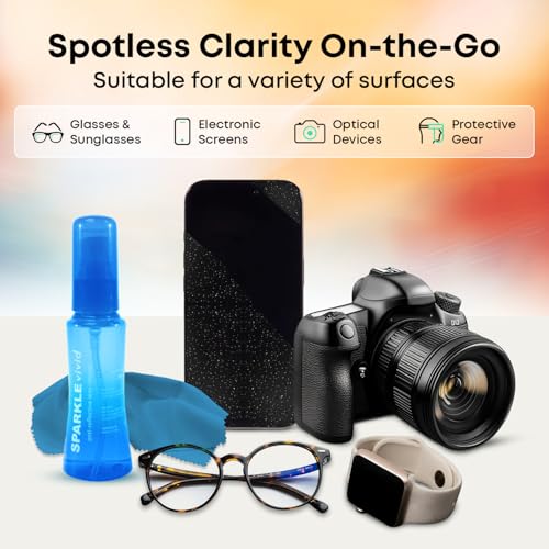 Sparkle Vivid Anti-Reflective Safe Lens Cleaner Spray Kit - (2) 2oz Glasses Cleaner Spray & (2) Microfiber Cloth for Eyeglasses, Sunglasses, Lenses, Screens and Camera Cleaning Kit (4 Piece Set) - style: Blue | 2x2oz Lens Spray + 2 Microfiber Cloth