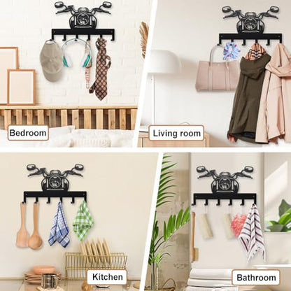 MAYJOYDIY Motorcycle Metal Key Hook Racing Scooter Coat Rack Wall Mounted 15.7×9.8inch Art Wall Decor Key Holder Organizer Rack with 6 Hooks for Gift Coats Hats Towels Bags Hanging - style: Motorcycle Head