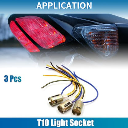 1157 LED Motorcycle Brake Stop Light Extension Wire Socket Holder Adapter Connector Durable Plastic Metal Bronze Tone (Set of 3)
