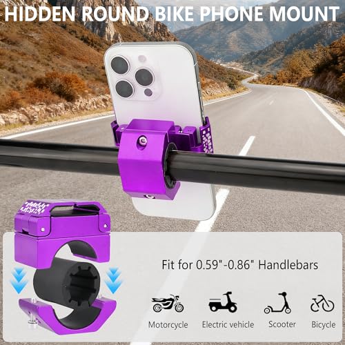 Bike Handlebar Mounts for 4.5-7.4 Phones (Purple) | 360 Degrees Rotate Aluminum Alloy Frame Half-Enclosure Design - color: Purple
