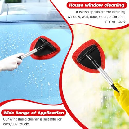 Potchen 8 Pcs Car Windshield Cleaner Tool Kit with Extendable Handle, Microfiber Towel Pads, Brush, Empty Spray Bottle for Auto Glass Wiper Suvs Rvs & Home Windows(Red) - color: Red