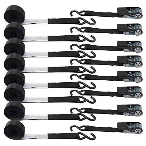 XSTRAP STANDARD Ratchet Straps, 900 LB Break Strength, 8-Pack 10FT Ratchet Tie Down Straps Set for Motorcycle Straps Tie Downs, Appliances, Lawn Equipment, Logistic Cargo Straps for Trucks (Black) - color: Black