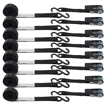 XSTRAP STANDARD Ratchet Straps, 900 LB Break Strength, 8-Pack 10FT Ratchet Tie Down Straps Set for Motorcycle Straps Tie Downs, Appliances, Lawn Equipment, Logistic Cargo Straps for Trucks (Black) - color: Black