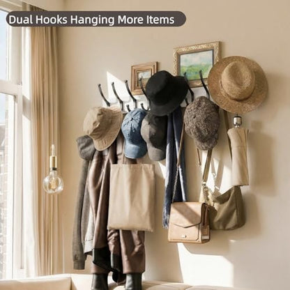 Optish 2 Pack Wooden Coat Rack Wall Mount, 16.1" Rustic Coat Hanger Hooks with 10 Double Hooks, Wall Coat Rack for Hat, Clothes, Bags, Jacket, Brown, White - color: White