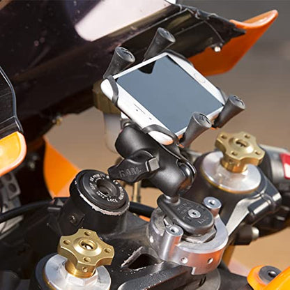RAM MOUNTS Motorcycle Phone Mount with Fork Stem Base (12mm–38mm), Short Arm, X-Grip Universal Cell Phone Holder for Sport Bikes RAM-B-176-A-UN7U