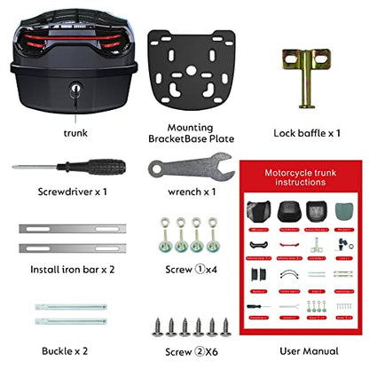 35L Motorcycle Top Case, Motorcycle Daily Tail Box Trunk Lockable Storage Carrier Plastic Case with Soft Backrest Universal Mounting for Helmet Luggage, Waterproof Motorcycle Top Box - Black