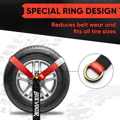 4 Pack Car Tie Down Straps for Trailers - 2" x 96" - 9900LBS Break Strength - Heavy Duty Tire Ratchet Straps with Flat Hooks for Hauling UTV, SUV, Truck, Any Cars - color: Red