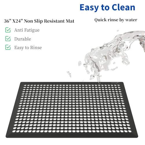 36" Anti Fatigue Large Rubber Floor Mat, Commercial Grade Grease Resistant Kitchen Mat with Drainage Holes for Restaurants,Bars,Commercial,Kitchens,Garages,Black(4 PCS) - size: 36"x24"-4PCS(Anti-Silp Mat)