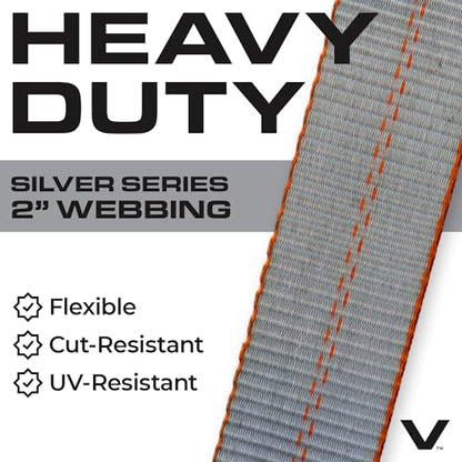 VULCAN Car Tie Down with Chain Anchors - Lasso Style - 2 Inch x 96 Inch - 4 Pack - Silver Series - 3,300 Pound Safe Working Load - size: Chain Anchors - Silver Series (4 Pack)