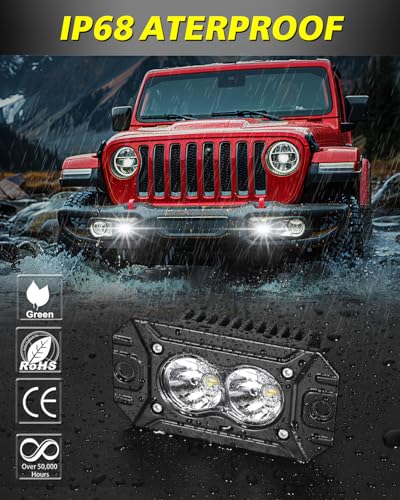 Flush Mount LED Pods, AKD Part 40W CREE LED Flush Mount Fog Lights Backup Reverse Lights Pods Offroad Driving Flood Bumper Light Bars for Trucks Pickup UTV ATV SUV - color: White Flush