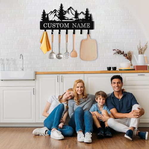Personalized Key Holder Wall Mount, Custom Name Metal Key Rack Organizer, Mountain Theme Wall Keys Hanger with Hooks for Home, Entryway, Kitchen, Office, Hallway, Doorway - color: 04 Mountain
