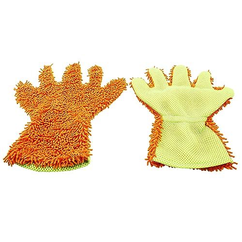BokWin 2-Pack Car Wash Mitt Scratch Free, 5-Finger Microfiber Wash Mitts, Car Interior Exterior Cleaning Gloves, Auto Chenille Washing Sponge Kits for Cleaning Wheel Tight Spot(Orange) - color: Orange