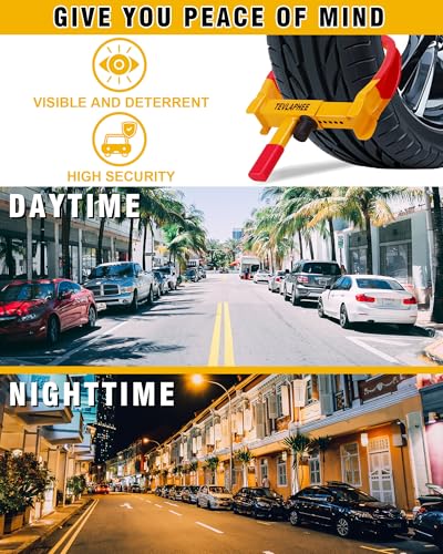 Tevlaphee Universal Wheel Lock Heavy Duty Security Trailer Wheel Lock Anti Theft Wheel Locks for Cars SUV Camper Motorcycle Trailer Great Deterrent Bright Color with 3 Keys (Red-Yellow) - color: Red-yellow