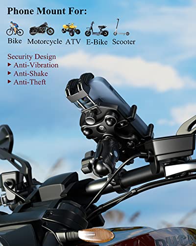 BRCOVAN Anti-Theft Motorcycle Phone Mount Holder with Vibration Dampener | with Secure Lock, Adjustable Size Handlebar Cellphone Cradle for Bike Bicycle Scooter ATV, Fit 5.4 - 7.2'' Smartphones