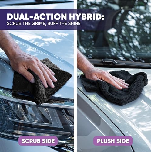 Microfiber Wholesale Pronto Cloths, Dual-Sided Microfiber Cleaning Towels, Soft Plush & Scrub Cloths for Dusting, Scrubbing, Kitchen, Windows & Car Detailing, Absorbent Bulk 25-Pack Black - color: Black