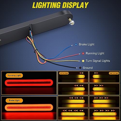 Nilight Trailer Tail Light Bar with 3-in-1 Running Stop Turn Signals Brake Lights 2 Pack 9 Inch 100 LED Red & Amber Sequential Strip for Trailers RV Truck Boat Pickup SUV - color: 2Pcs 3-in-1 9Inch Trailer Lights