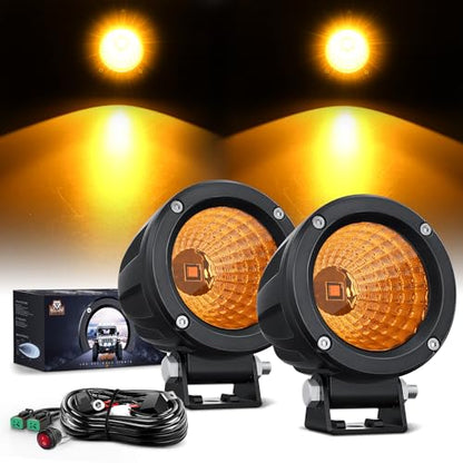 Nilight Amber LED Light Pods 2 PCS 3" Flood Round Offroad Driving Auxiliary Fog Lights Built-in EMC w/18AWG DT Wiring Harness Kit for Motorcycle SUV ATV Truck Boat - color: Amber Led Pods 2Pcs +Wiring Harness