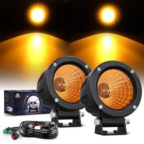 Nilight Amber LED Light Pods 2 PCS 3" Flood Round Offroad Driving Auxiliary Fog Lights Built-in EMC w/18AWG DT Wiring Harness Kit for Motorcycle SUV ATV Truck Boat - color: Amber Led Pods 2Pcs +Wiring Harness